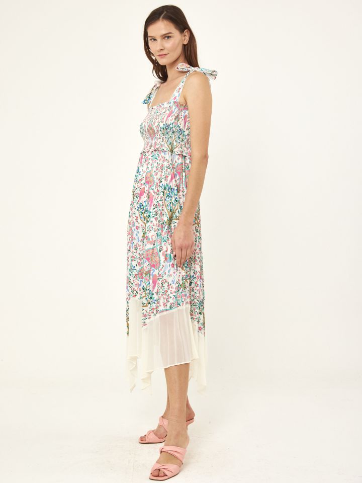 שמלה דפוס סטרפלס פליסה בצבע פרחוני