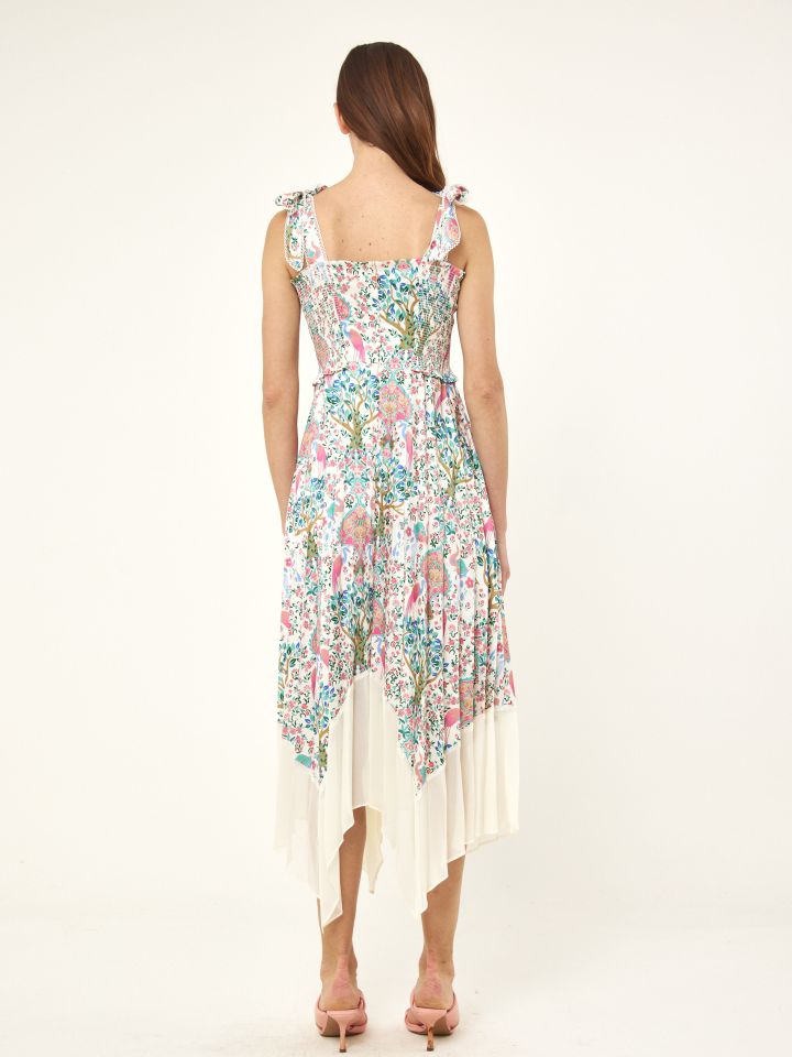 שמלה דפוס סטרפלס פליסה בצבע פרחוני