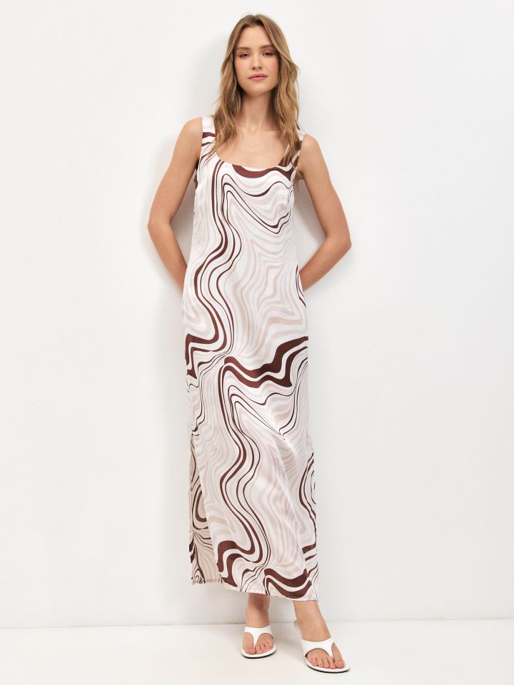 שמלה דפוס סטן PROMO בצבע בייז’