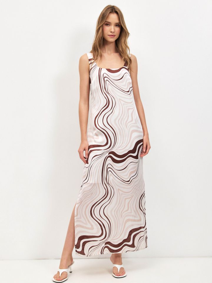 שמלה דפוס סטן PROMO בצבע בייז’