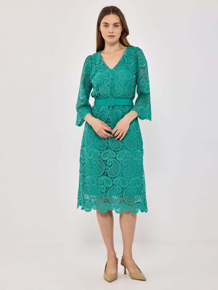 שמלה קרושה  V פייזלי בצבע ירוק