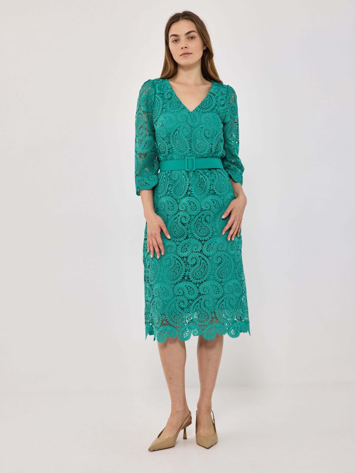 שמלה קרושה  V פייזלי בצבע ירוק