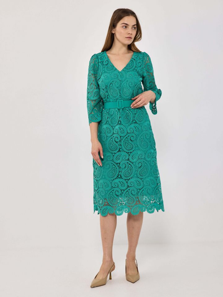 שמלה קרושה  V פייזלי בצבע ירוק