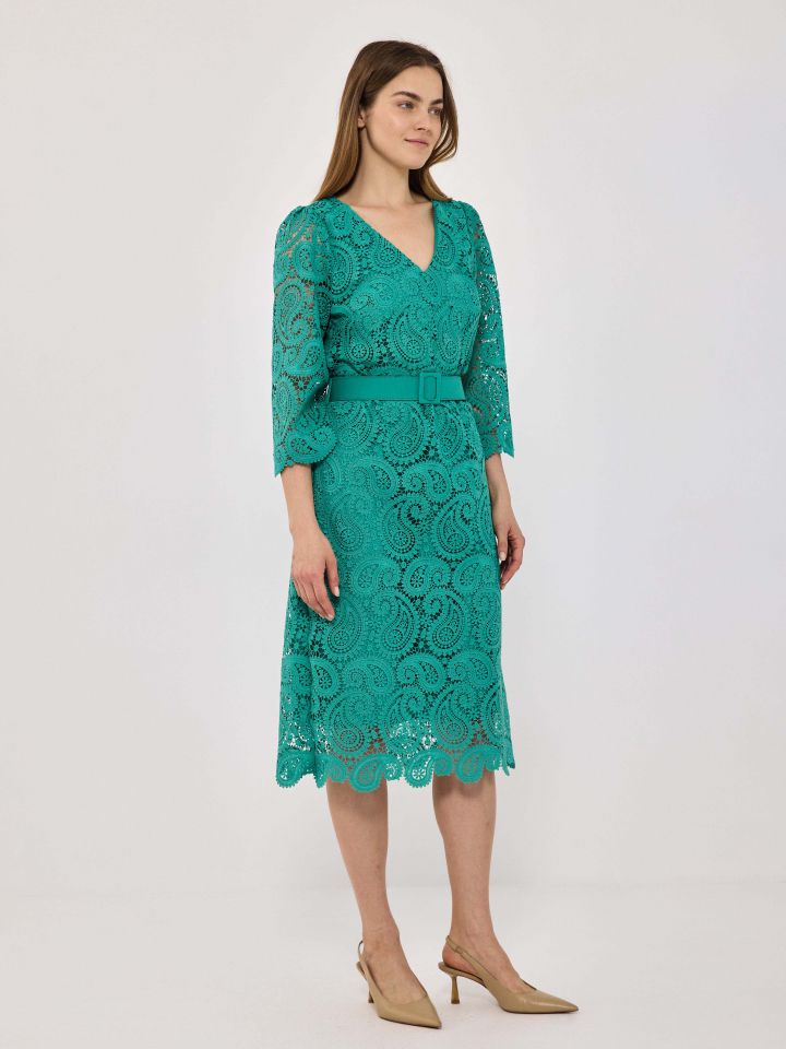 שמלה קרושה  V פייזלי בצבע ירוק