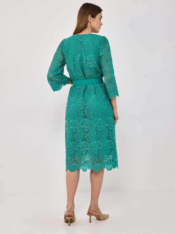 שמלה קרושה  V פייזלי בצבע ירוק