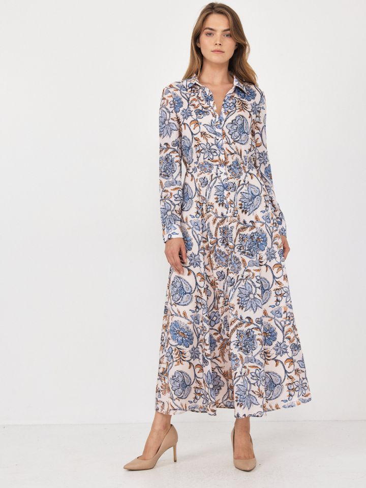 שמלה דפוס שינה שרוול ארוך בצבע תכלת