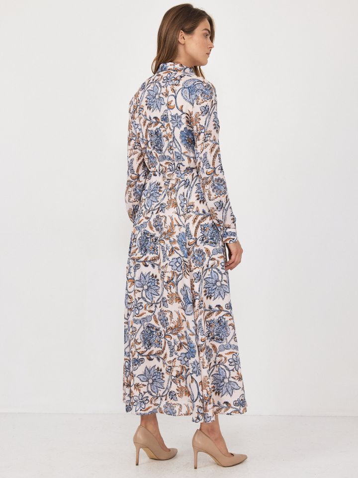 שמלה דפוס שינה שרוול ארוך בצבע תכלת