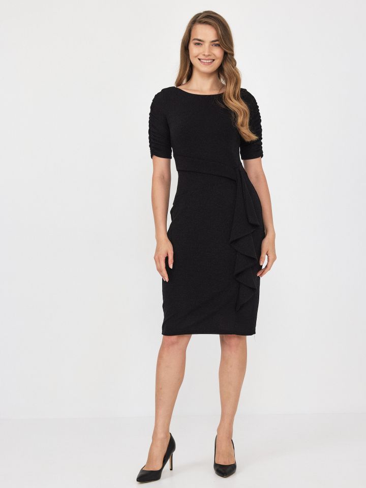 שמלה לורקס כיווץ בשרוול בצבע שחור