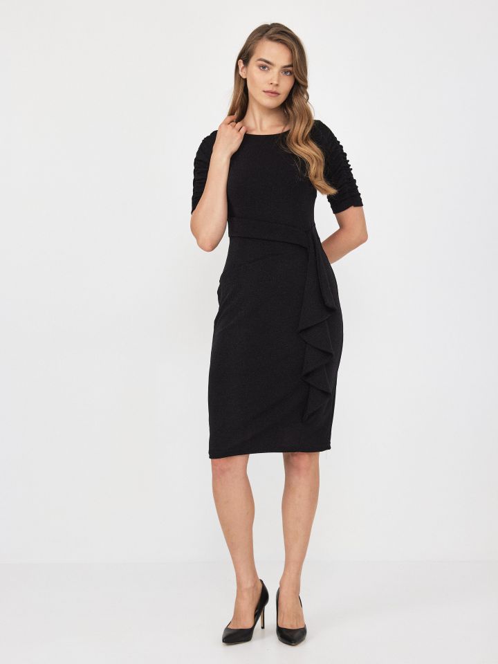 שמלה לורקס כיווץ בשרוול בצבע שחור