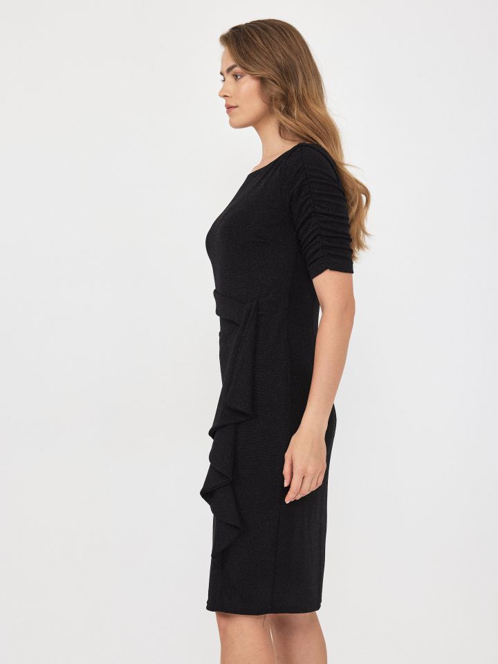 שמלה לורקס כיווץ בשרוול בצבע שחור