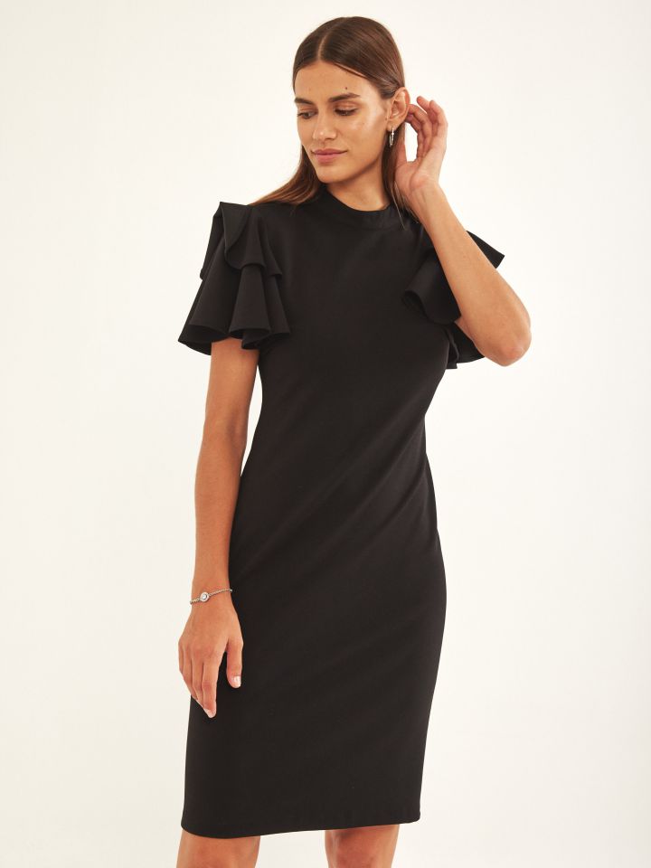 שמלה שרוול וולן בצבע שחור