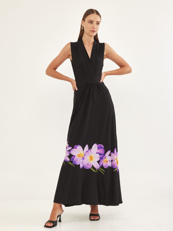 שמלה מקסי דפוס בצבע סגול