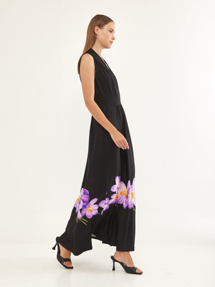 שמלה מקסי דפוס בצבע סגול