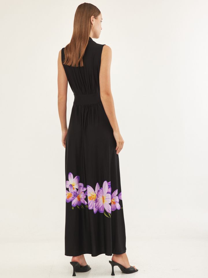 שמלה מקסי דפוס בצבע סגול