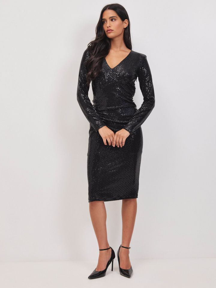 שמלה לורקס V כיווצי צד בצבע שחור