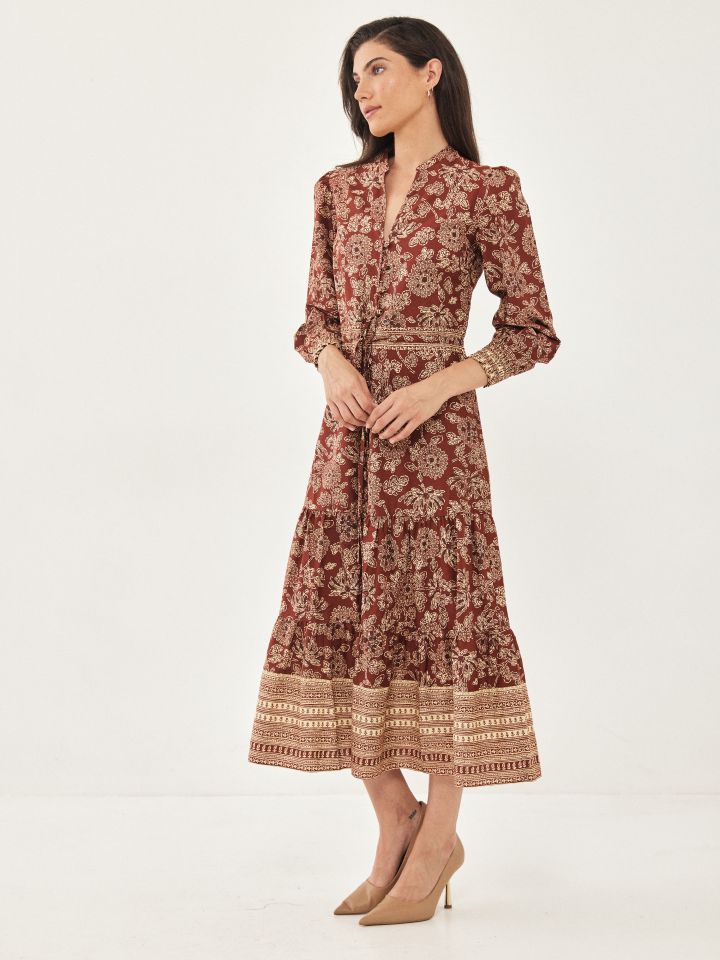 שמלה דפוס בורדורה בצבע חמרה