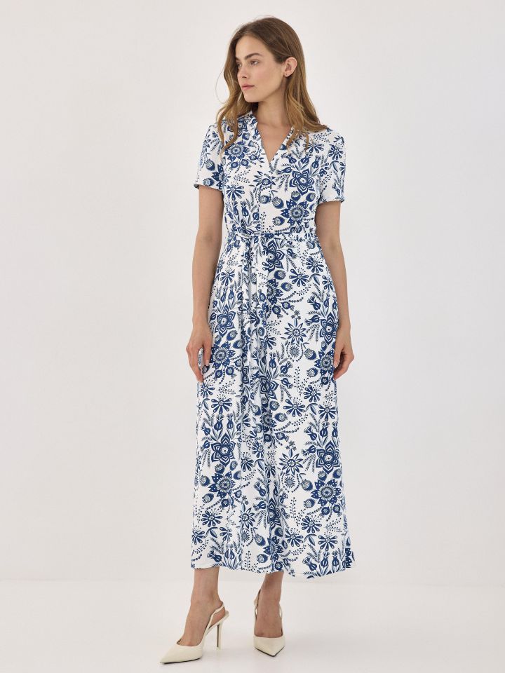 שמלה דפוס שינה חגורה PROMO בצבע פרחוני