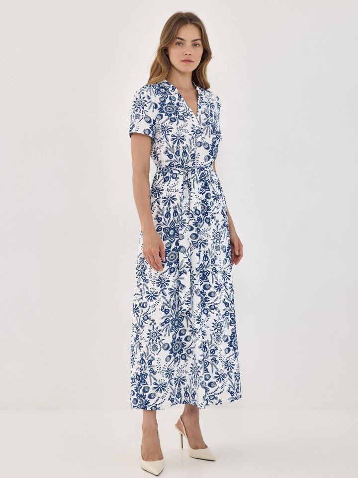 שמלה דפוס שינה חגורה PROMO בצבע פרחוני