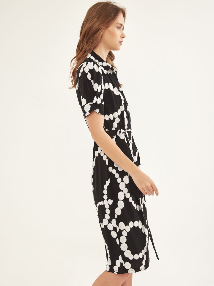 שמלה דפוס חגורה בצבע שחור