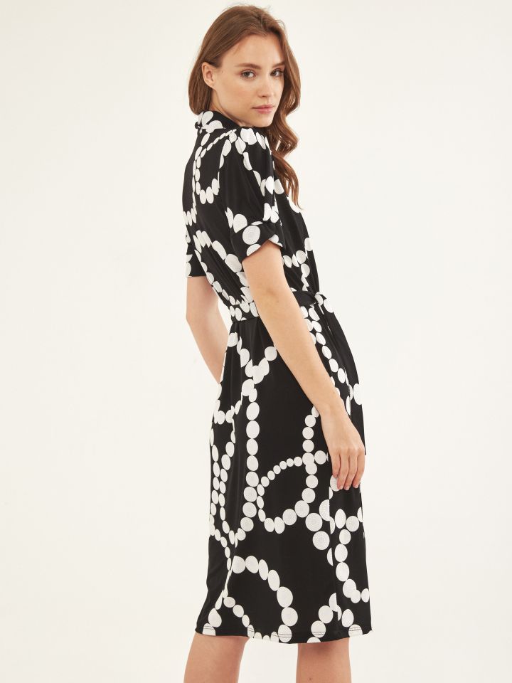 שמלה דפוס חגורה בצבע שחור