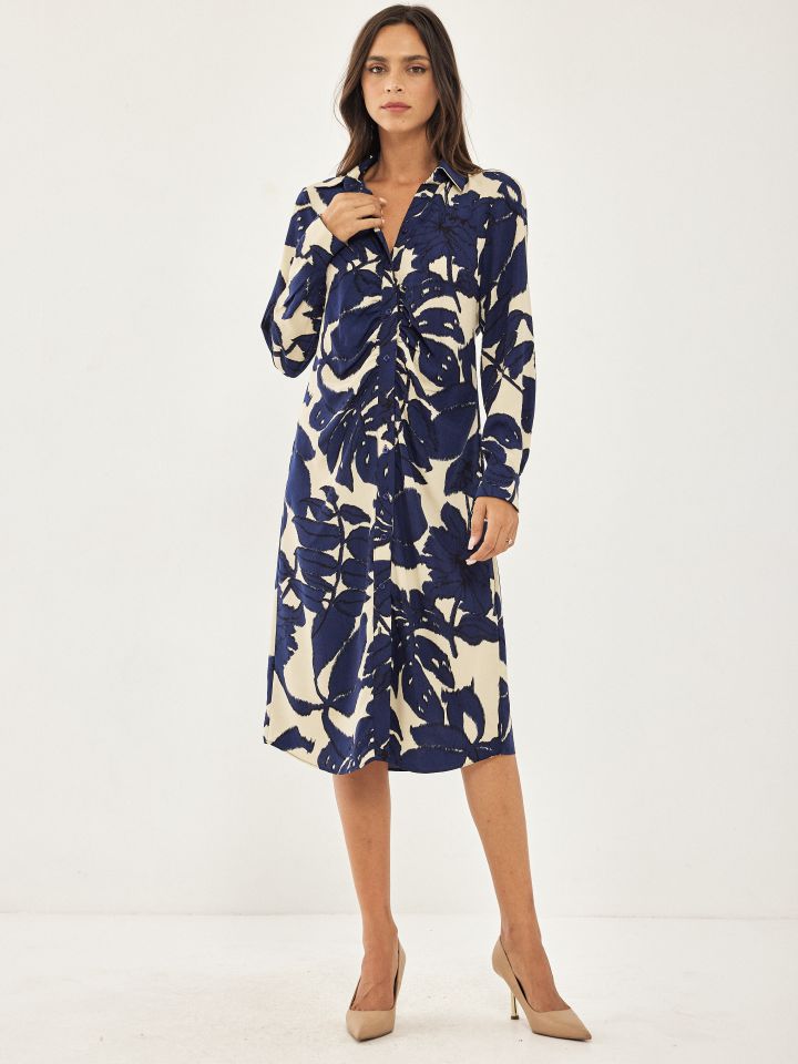 שמלה דפוס כיווצים PROMO בצבע נייבי