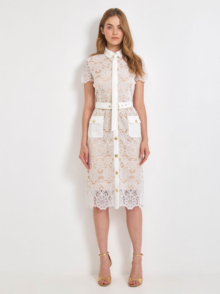 שמלה כפ’ תחרה KONTENTO בצבע אופוויט