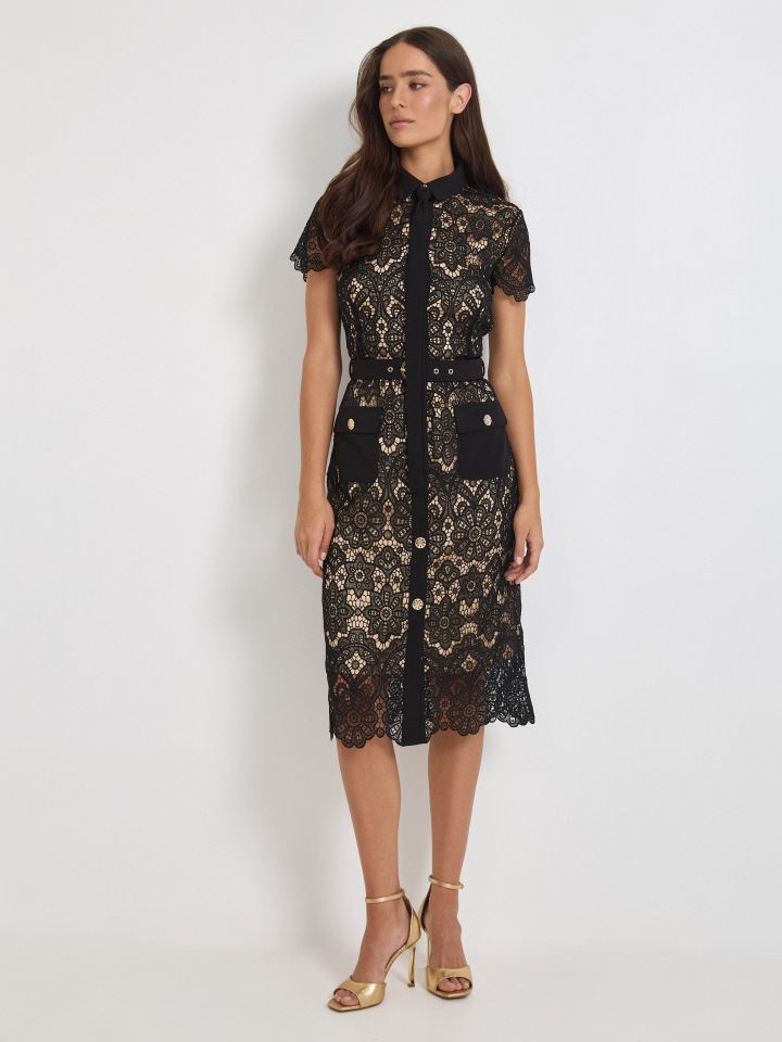 שמלה כפ’ תחרה KONTENTO בצבע שחור