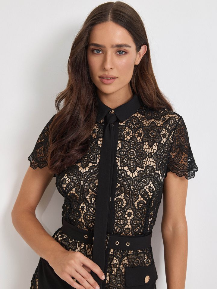 שמלה כפ’ תחרה KONTENTO בצבע שחור