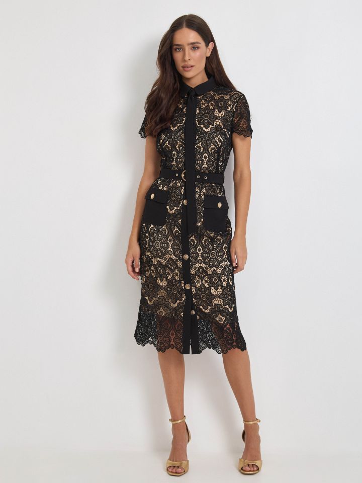 שמלה כפ’ תחרה KONTENTO בצבע שחור