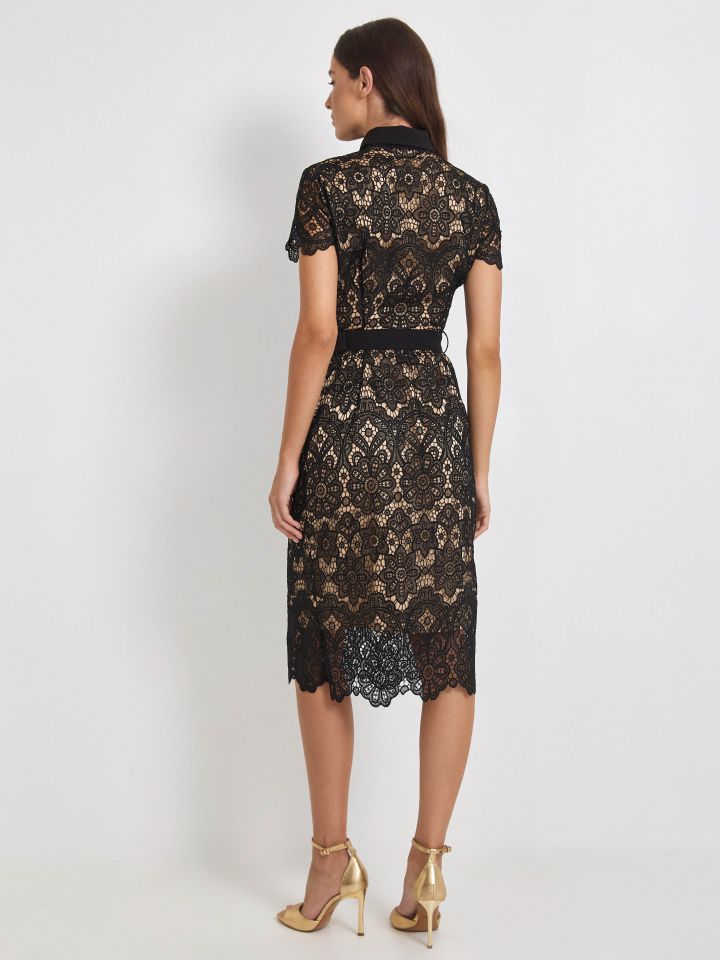 שמלה כפ’ תחרה KONTENTO בצבע שחור