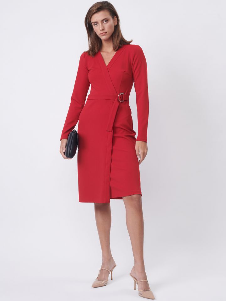 שמלה מעטפה אבזם בצבע בורדו