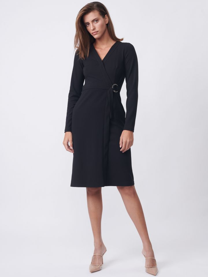 שמלה מעטפה אבזם בצבע שחור