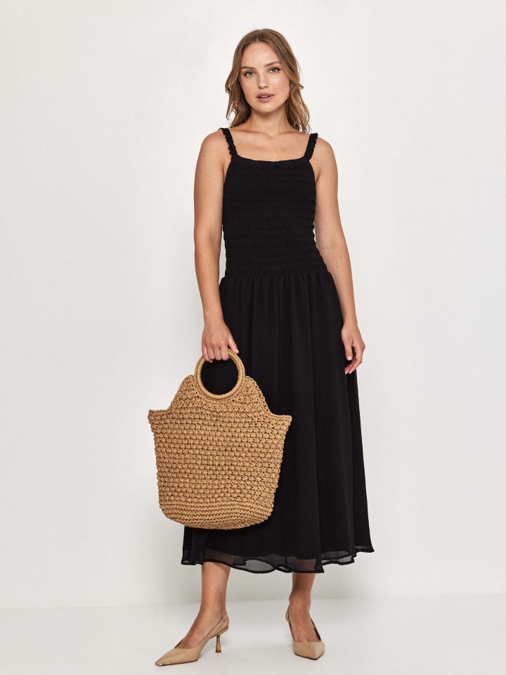 שמלה כתפיות סטרפלס בצבע שחור