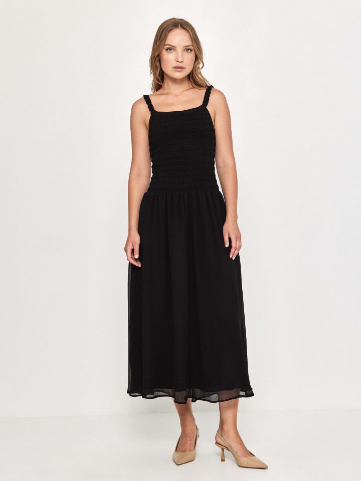 שמלה כתפיות סטרפלס בצבע שחור