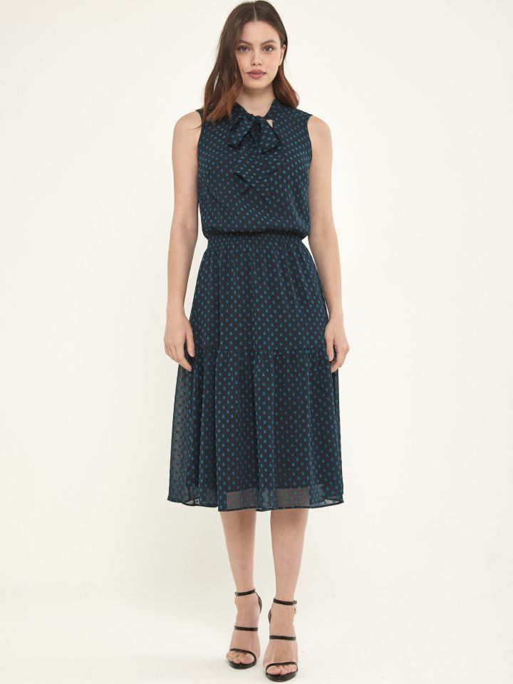 שמלה קשירה דפוס בצבע טורקיז