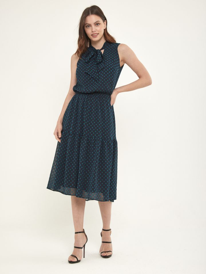 שמלה קשירה דפוס בצבע טורקיז