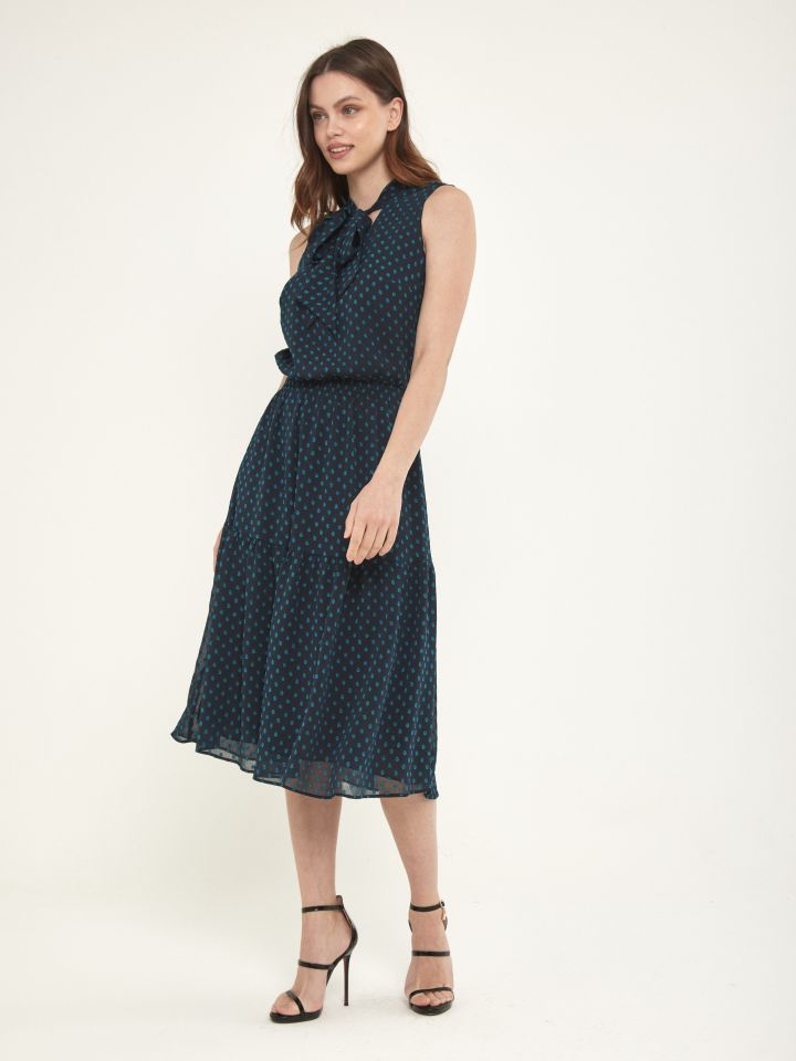 שמלה קשירה דפוס בצבע טורקיז