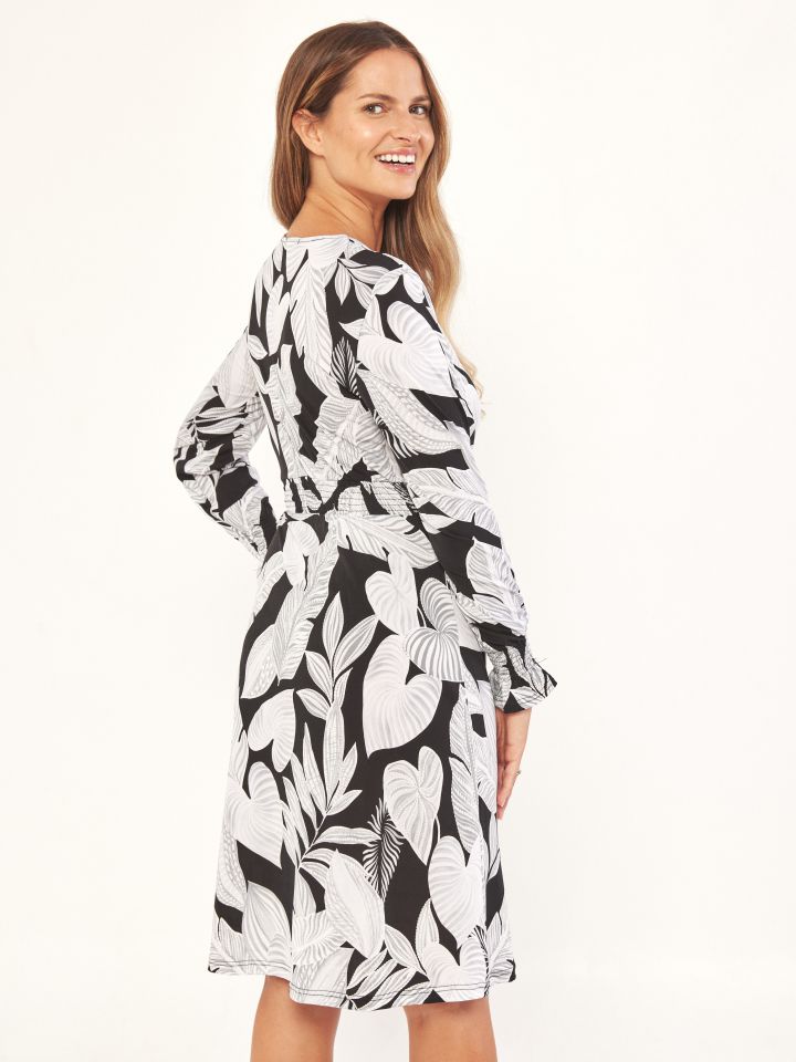 שמלה דפוס מכופתרת PROMO בצבע פרח לבן