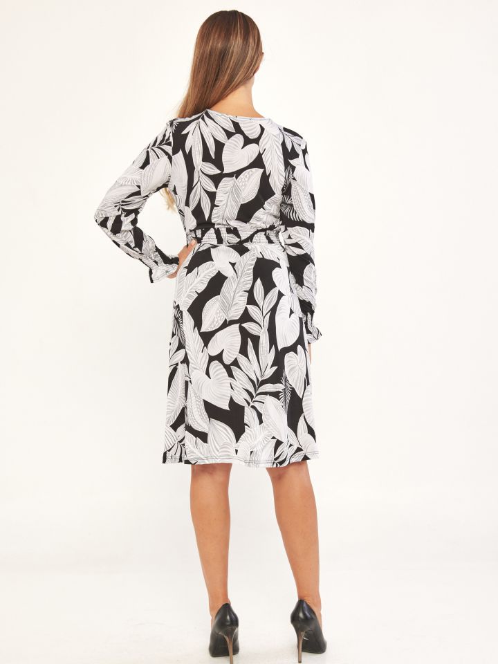 שמלה דפוס מכופתרת PROMO בצבע פרח לבן