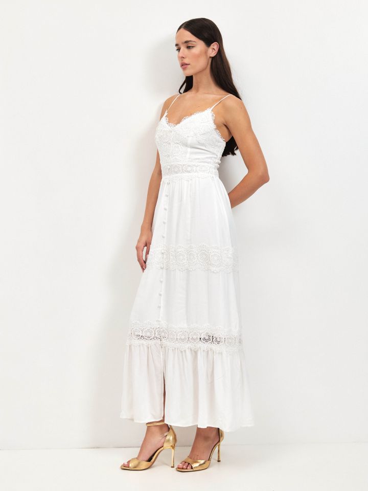 שמלה וואל שילוב קרושה בצבע לבן