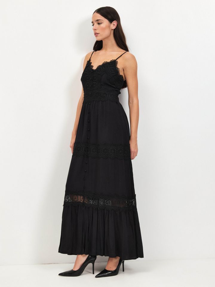 שמלה וואל שילוב קרושה בצבע שחור