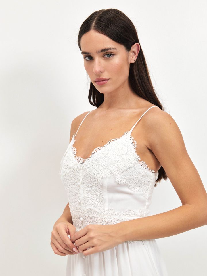 שמלה וואל שילוב קרושה בצבע לבן