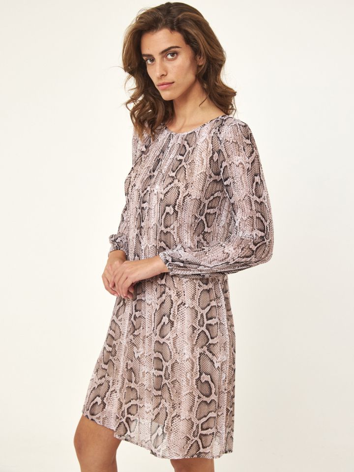 שמלה פליסה דפוס SNAKE בצבע נחש
