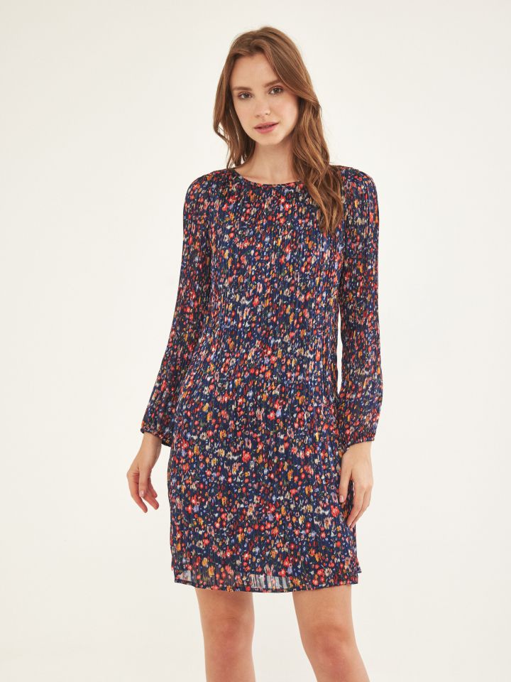 שמלה פליסה פרחים בצבע פרח כחול