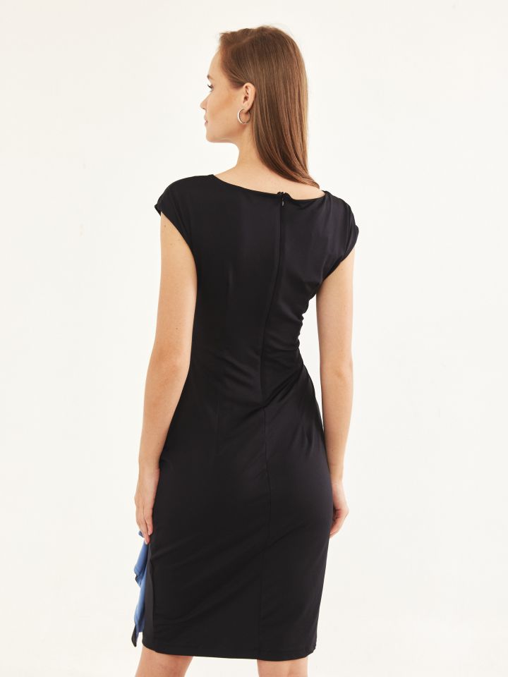 שמלה שילוב מלמלה בצבע שחור/תכלת