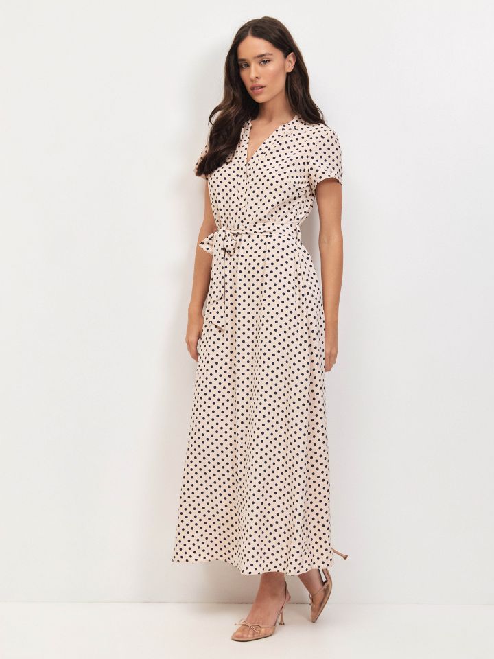 שמלה דפוס חגורה PROMO בצבע אופוויט