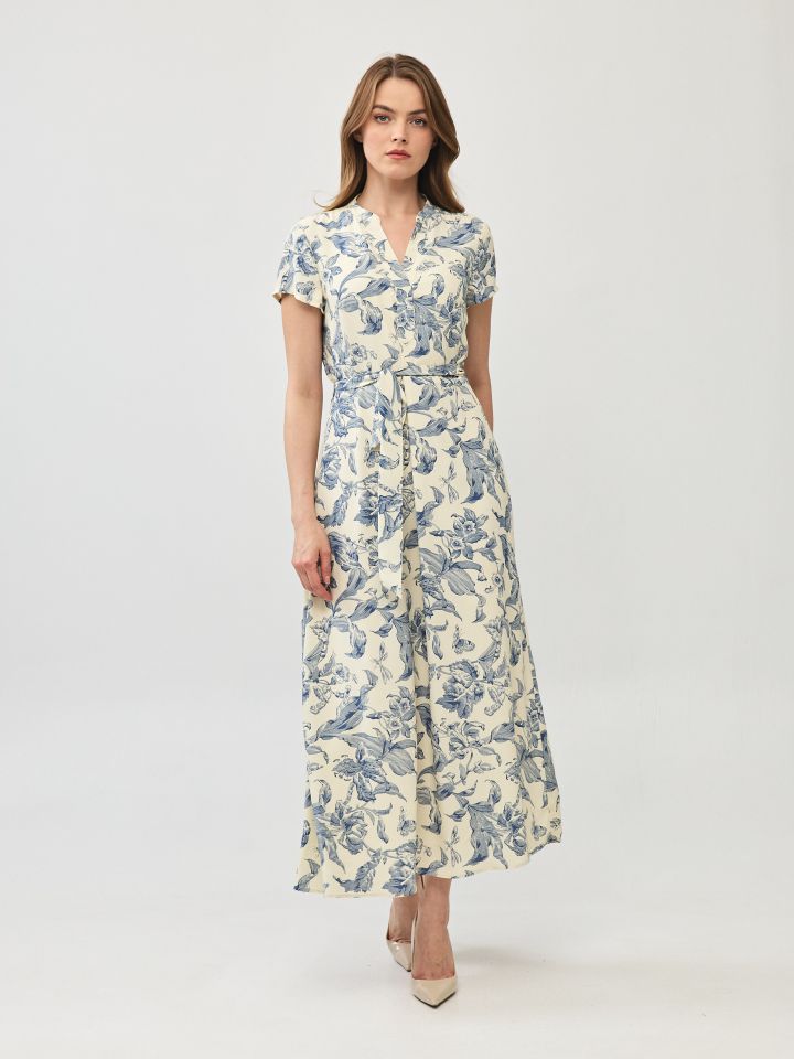 שמלה דפוס חגורה PROMO בצבע פרחוני