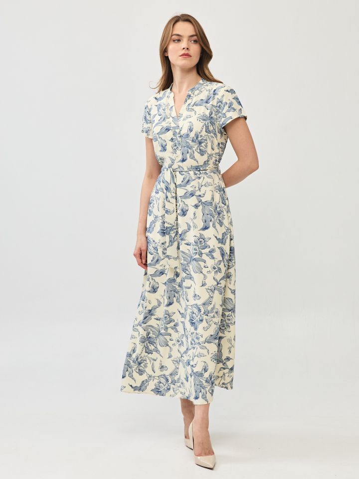 שמלה דפוס חגורה PROMO בצבע פרחוני