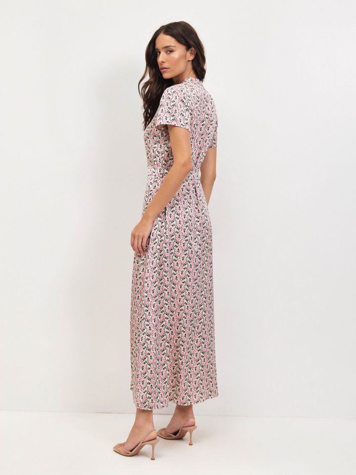 שמלה דפוס חגורה PROMO בצבע ורוד עתיק