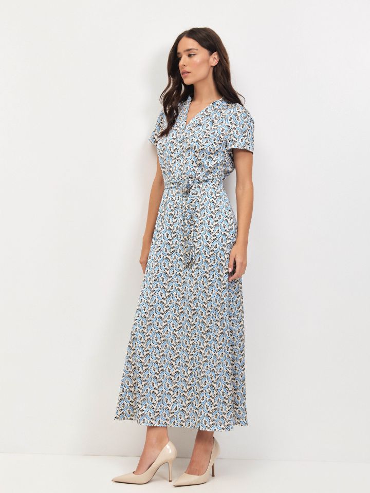 שמלה דפוס חגורה PROMO בצבע תכלת